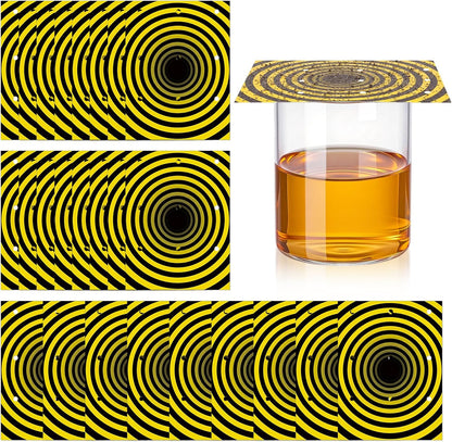 100 Pack Fruit Fly Trap Covers, Single-Sided Sticky Paper Lids, 8 Vent Holes for Vinegar/Wine Bait, Fits Cups & Jars for Indoor Kitchen & Pantry Gnat Control (Round,Yellow)