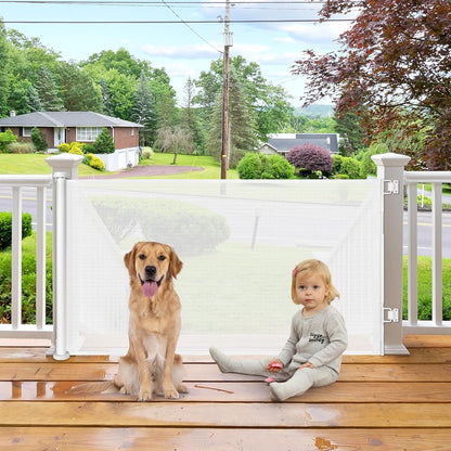 55 Inch Retractable Dog Gate Outdoor Scratch-Resistant Mesh Baby Gate for Stairs Retractable Baby Gates for Doorways Anti-Climb Outdoor Dog Gates for Decks Keep Kid/Pet away from Dangerous Place, Gray