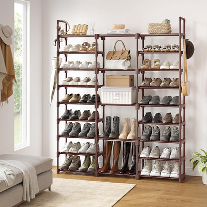 WOWLIVE 9 Tiers Large Shoe Rack Storage Organizer for Closet 50-55 Pairs Shoe Tower Unit Shelf Stackable Shoe Rack with Metal Pipes Plastic Connectors Black(SSS3B9)