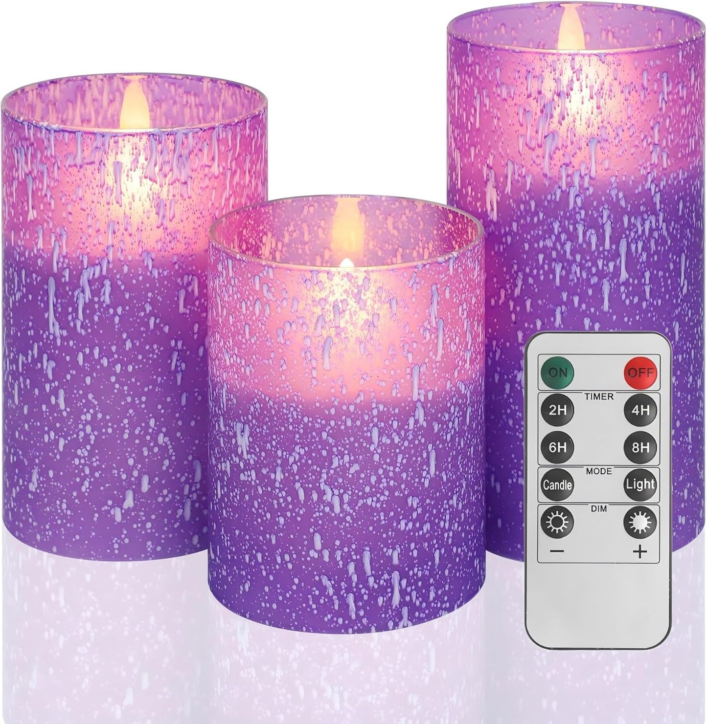 Blue Flameless Candles with Remote, Real Wax Glass Battery Operated Candles with Timer, LED Pillar Candle for Bedroom Home Wedding Birthday Party Fall Halloween Christmas Decorations, Set of 3
