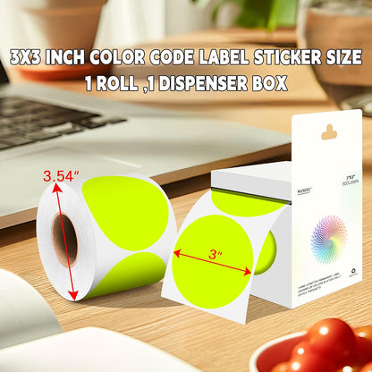 3 Inch White Color Code Dot Stickers,500 PCS Round Labels Stickers in Dispenser Box for Organization, Inventory,Classroom
