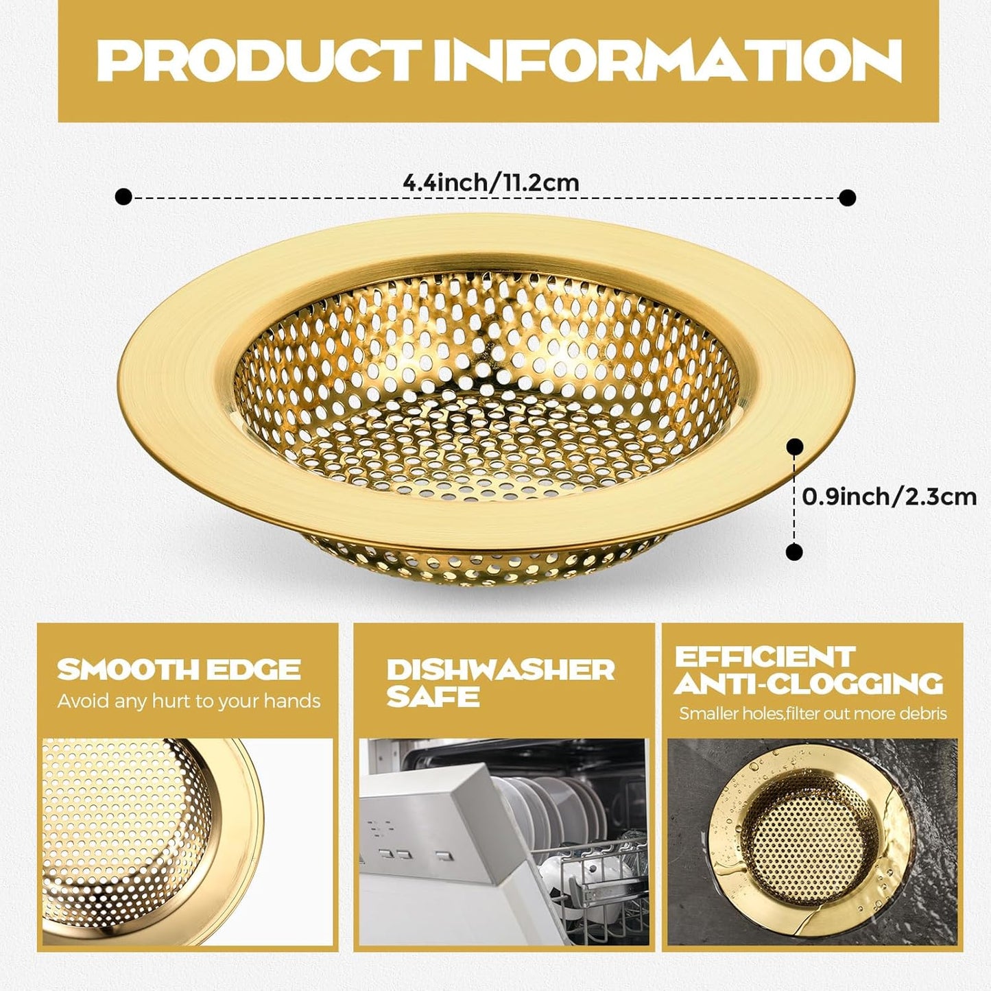 Retisee 2 Pcs Sink Strainer Stainless Steel Kitchen Sink Drain Strainer Basket Cover Mesh Hair Food Catcher, Large Wide Rim of 4.4 Diameter(Brushed Silver)