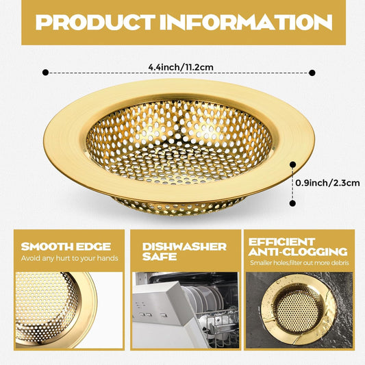 Retisee 2 Pcs Sink Strainer Stainless Steel Kitchen Sink Drain Strainer Basket Cover Mesh Hair Food Catcher, Large Wide Rim of 4.4 Diameter(Brushed Silver)