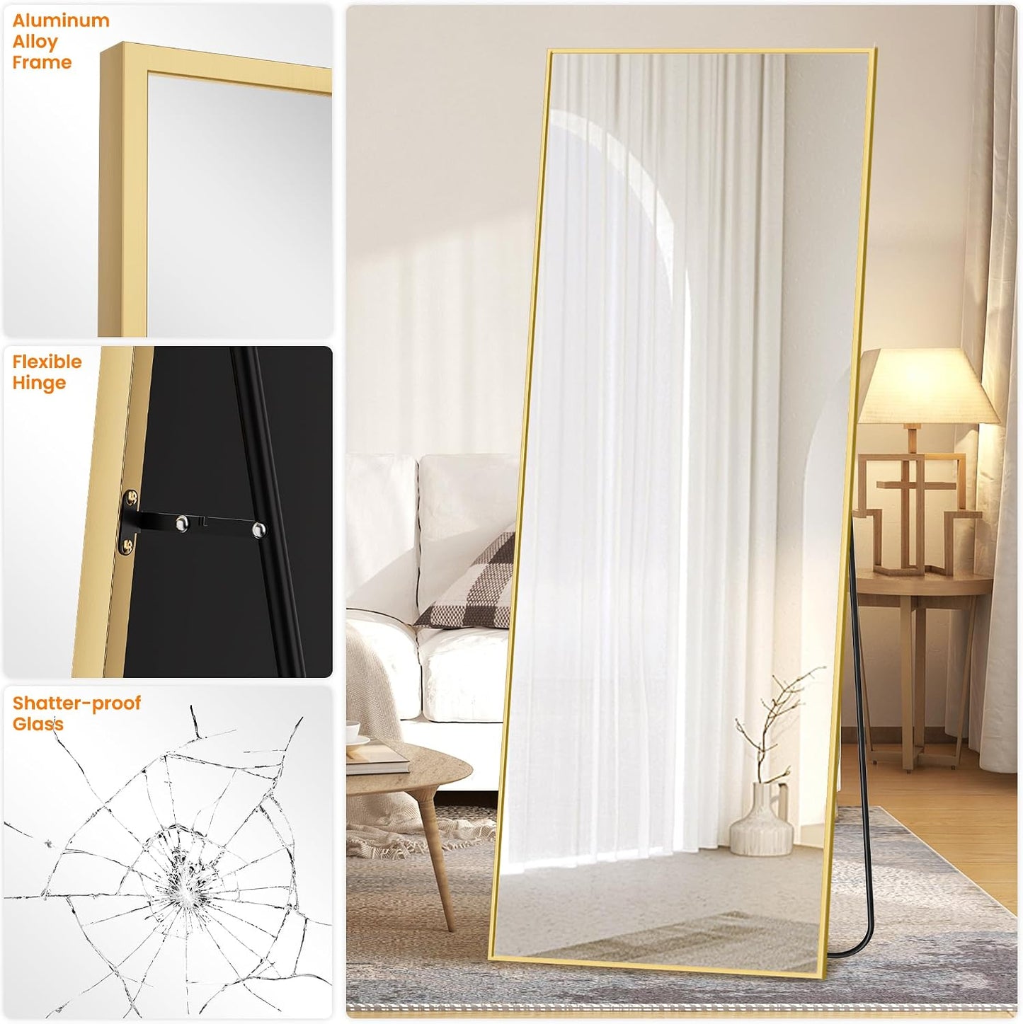 TRAHOME Full Length Floor Mirror 56"x15", Standing Mirror with Aluminum Frame, Large Body Mirror for Bedroom, Living Room and Bathroom, Black