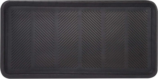 Envelor Rubber Boot Tray for Entryway Indoor Shoe Trays for Mudroom Wet Shoe Mat Tray Multiuse Rubber Water Tray Mud Mat Winter Boot Mat Large Utility Tray, Footsteps, 32 x 16 Inch, 2 Pack