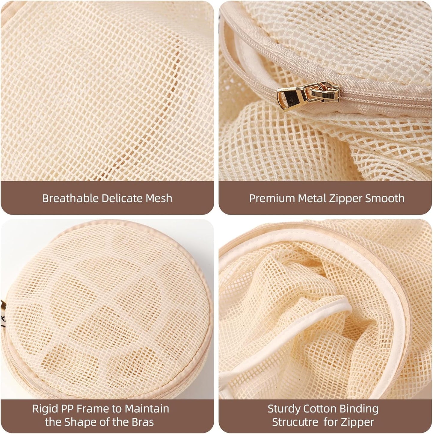 100% Pure Cotton Mesh Laundry Bags, Bra Lingerie Wash Bags for Delicates, No Dye, Set of 3, Natural(8x6.5 Inch)