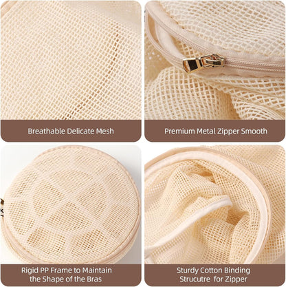 100% Pure Cotton Mesh Laundry Bags, Bra Lingerie Wash Bags for Delicates, No Dye, Set of 3, Natural(8x6.5 Inch)