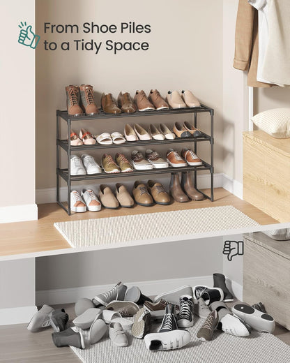 SONGMICS Shoe Rack, 6-Tier Shoe Organizer, Metal Storage Shelf, Upright or Upside Down, for 24-30 Pairs, Stackable, for Entryway, 11.8 x 36.2 x 42.7 Inches, Black ULSA306BH01