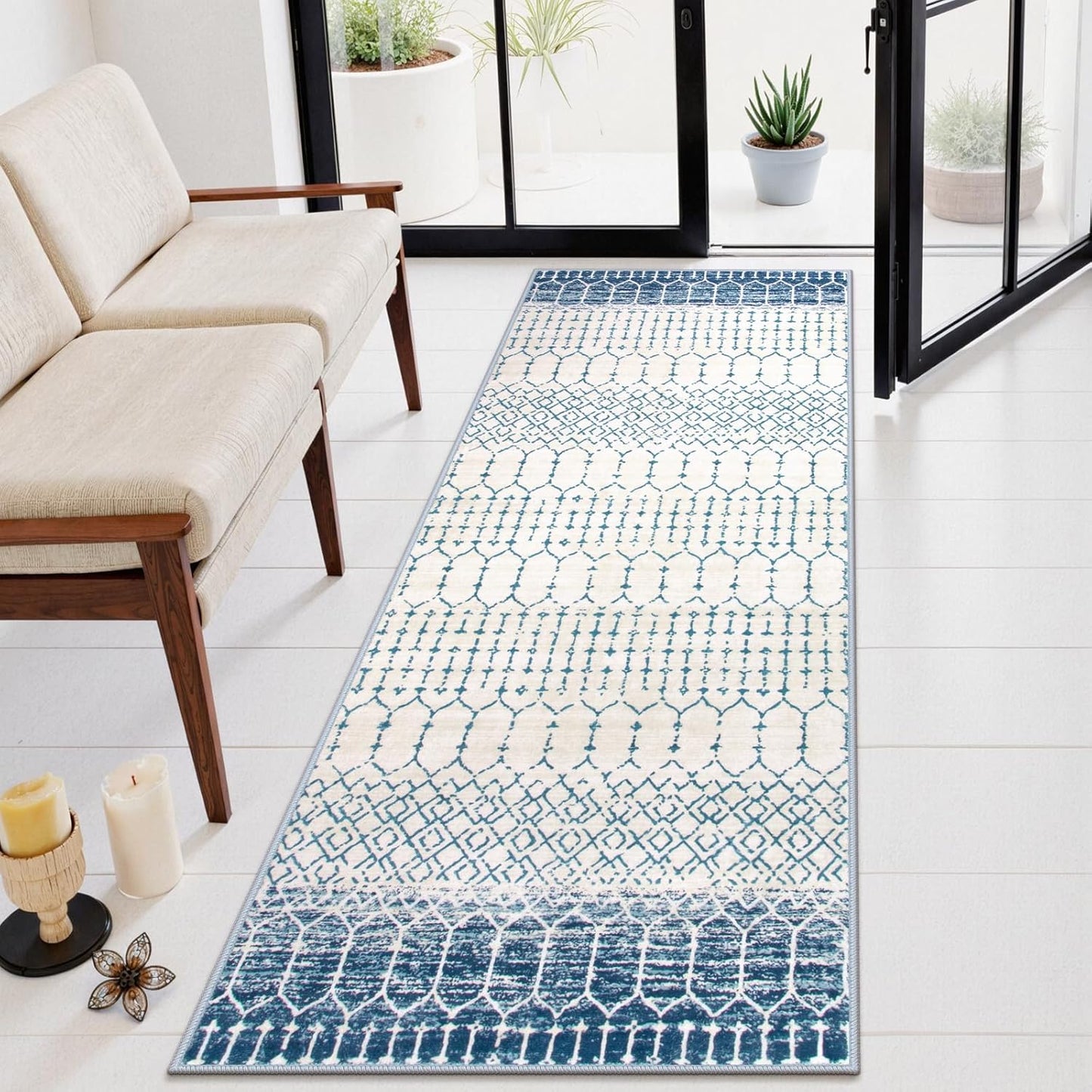 Lahome Moroccan Entry Rug 2x3, Non-Slip Washable Front Indoor Door Mat Rubber Backing Low-Profile Door Rugs, Small Geometric Print Distressed for Entryway Bathroom Kitchen, Black Hana
