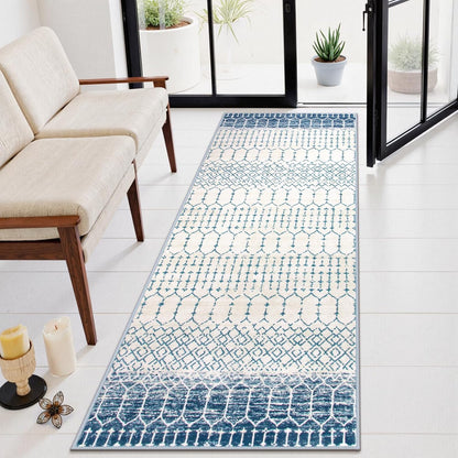 Lahome Moroccan Entry Rug 2x3, Non-Slip Washable Front Indoor Door Mat Rubber Backing Low-Profile Door Rugs, Small Geometric Print Distressed for Entryway Bathroom Kitchen, Black Hana