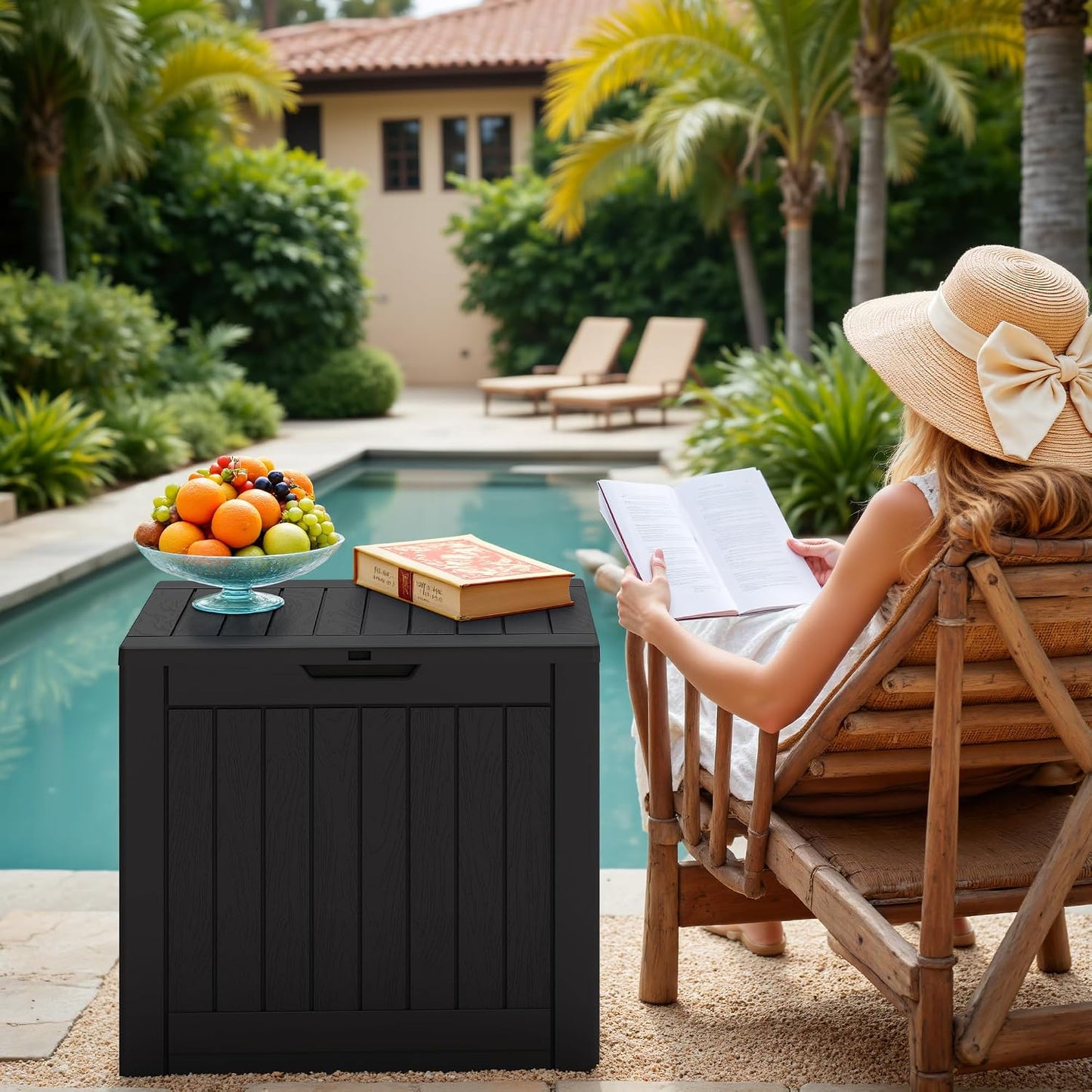 Greesum Outdoor Storage Box 31 Gallon Storage Box with Lid for Patio Furniture, Garden Tools, Pool Supplies, Waterproof and UV Resistant, Lockable, Dark Black