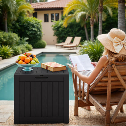 Greesum Outdoor Storage Box 31 Gallon Storage Box with Lid for Patio Furniture, Garden Tools, Pool Supplies, Waterproof and UV Resistant, Lockable, Dark Black