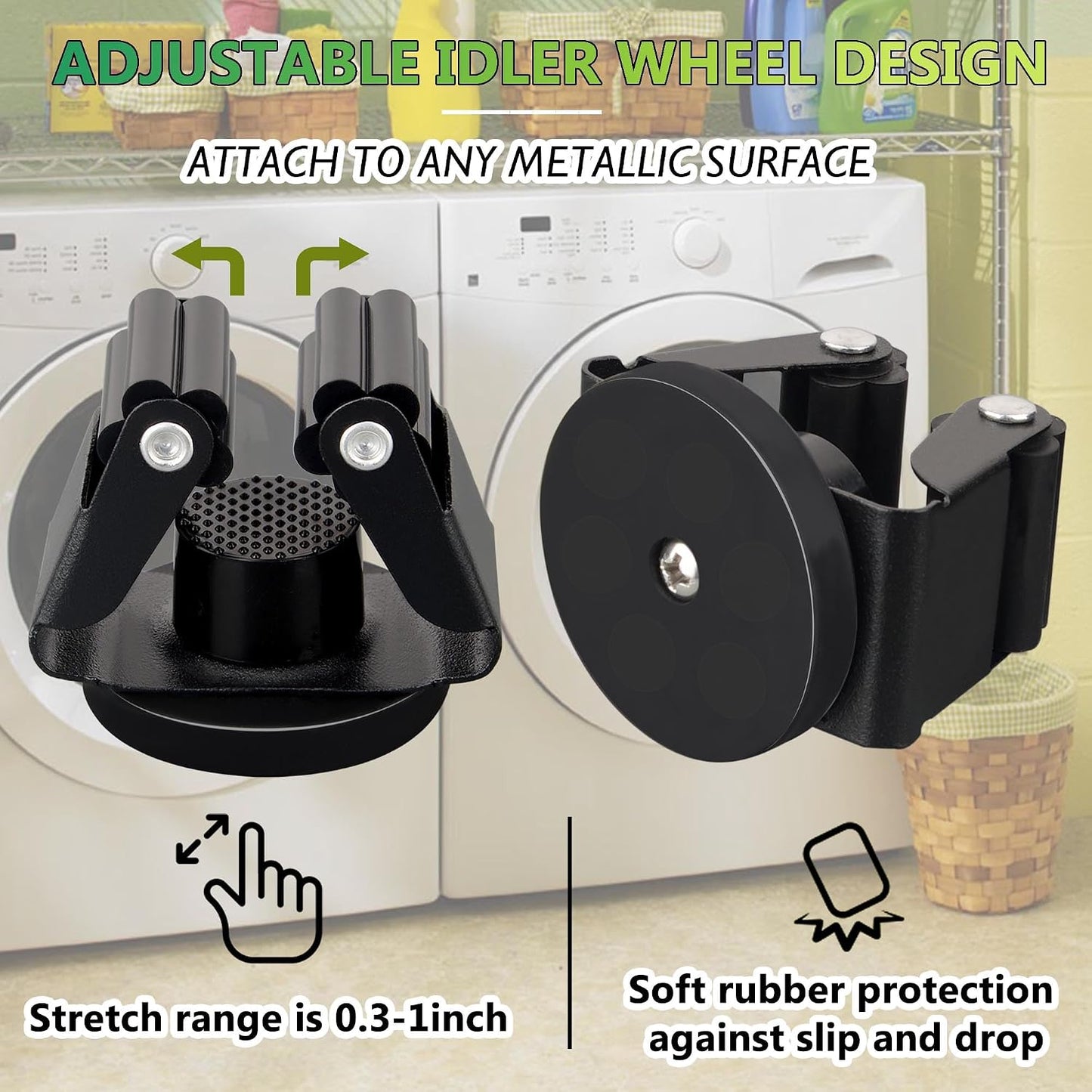 ULIBERMAGNET Magnetic Mop Broom Holder,Heavy Duty Movable Magnetic Broom Holder Rack,Anti-slip Wall Mounted Utility Storage Mop Shovel Hanger for Garage, Kitchen, Laundry, Garden(3 Racks / 4 Hooks)