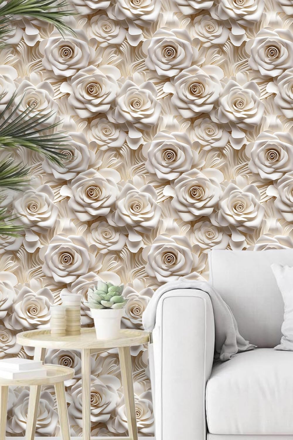 Floral Peel and Stick Wallpaper 3D Effect Interior Wall Décor Contact Paper Self Adhesive Removable Renter Friendly for Bedroom Living Cabinet Room 17.7in x 9.8ft (Not Textured Wallpaper