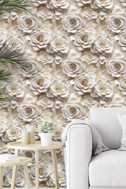 Floral Peel and Stick Wallpaper 3D Effect Interior Wall Décor Contact Paper Self Adhesive Removable Renter Friendly for Bedroom Living Cabinet Room 17.7in x 9.8ft (Not Textured Wallpaper