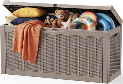 Outdoor Storage Box,38 Gallon Resin Deck Box,Waterproof & UV Resistant Lockable Package Delivery Bin,Toy Cabinet for Indoor & Outdoor