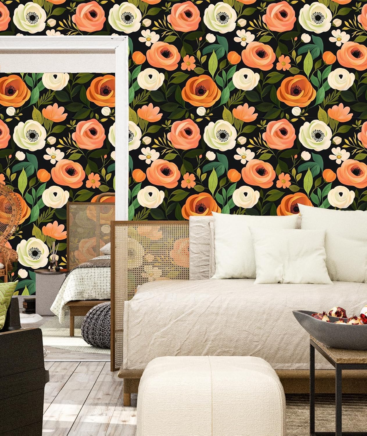 Danodoi Yellow Floral Wallpaper Peel and Stick Vinyl Wallpaper Stick and Peel Colorful Contact Paper for Cabinets Waterproof Self Adhesive Wall Paper for Kitchen Countertop Wall 17.5" x 118"
