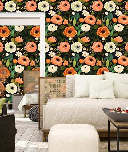 Danodoi Yellow Floral Wallpaper Peel and Stick Vinyl Wallpaper Stick and Peel Colorful Contact Paper for Cabinets Waterproof Self Adhesive Wall Paper for Kitchen Countertop Wall 17.5" x 118"