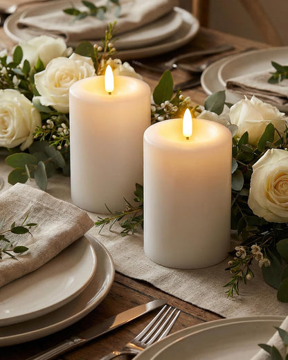 Gmnee 3"x4" Flickering Flameless Candles with Remote Timer, Real Wax, Ivory Pillar Candles, Set of 3 Fake LED Battery Operated Candles for Home, Fireplace, Centerpiece, Rustic and Farmhouse Decor