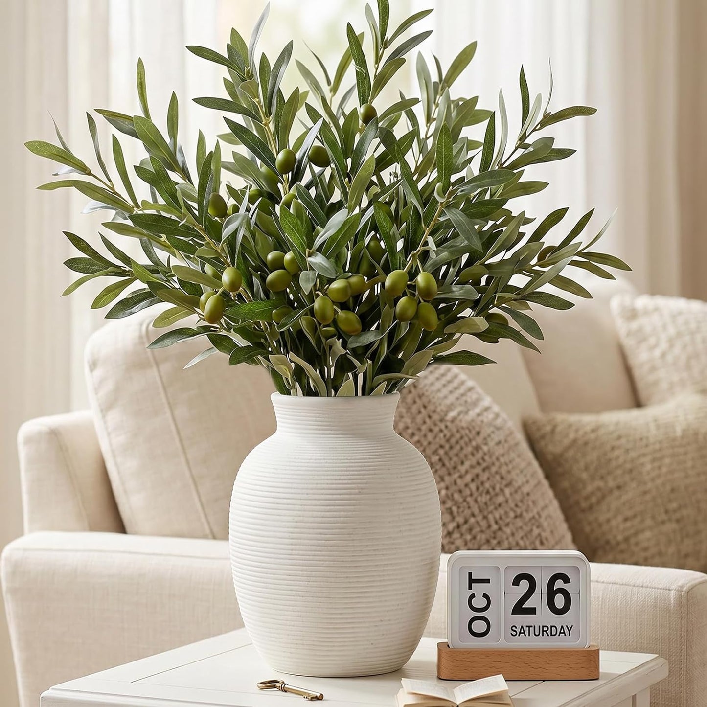 CUCUMI Ceramic Vase Set of 5, Home Decor Farmhouse Décor Handmade Pottery Vases for Pampas Grass, Dried Fresh Flowers, Table, Living Room, Kitchen, Shelf, Entryway Mantel Neutral Tones