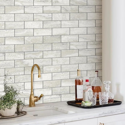 STICKGOO 10-Sheet Subway Tile Peel and Stick Backsplash, Seamless Design Polished Eurasia Beige Kitchen Backsplash Wall Tiles, Glossy Surface Waterproof Stick on Tile for Bathroom, RV, Fireplace