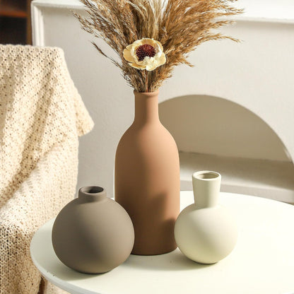 Ceramic Vase Set of 3, Decorative Vases Home Decor Modern Neutral Flower Pampass Boho Vase for Living Room, Table, Mantel, Entryway, Bookshelf, Kitchen, Bedroom, Bathroom - White