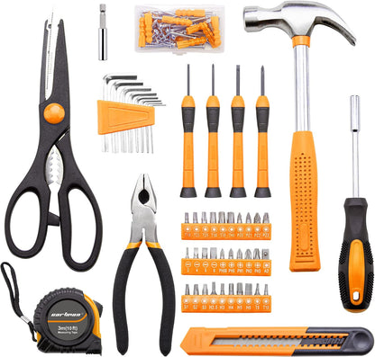 CARTMAN 39-Piece Household Tool Set, Orange Hand Kit With Storage Case | Complete assortment for home repairs, DIY projects, furniture setup, crafting, and daily household fixes in toolbox.