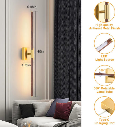 Morauroral Battery Operated Wall Sconces Set of 2, 10000mAh Rechargeable Sconces, 3000K-6000K Dimmable LED Wall Lamp with Remote, 24 Inch Black Gold Wireless Wall Lights for Bedroom, Living Room