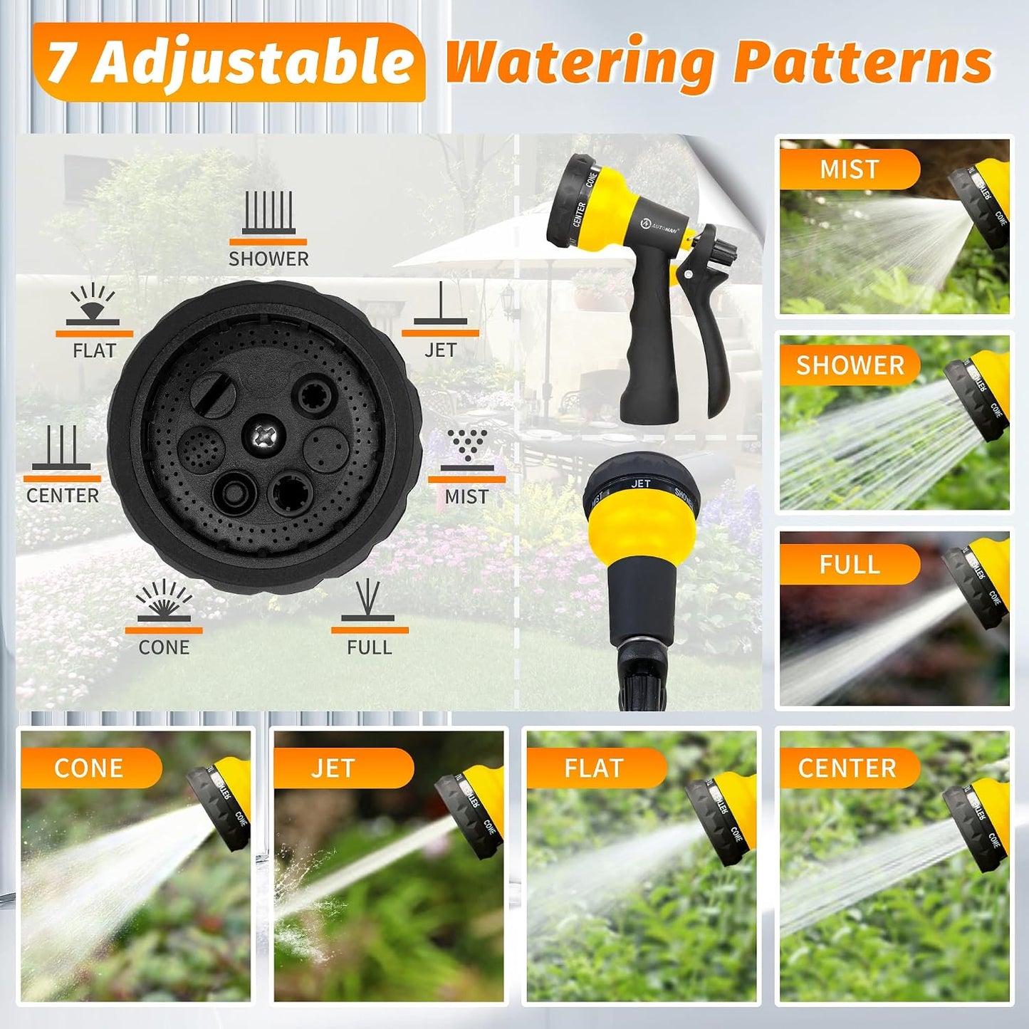 AUTOMAN Garden Hose Nozzle - 2 Pack, 100% Metal High Pressure Spray Nozzle, Labor-Saving Design, Heavy Duty for Garden Watering, Car Washing, Window Cleaning, Pets Bathing
