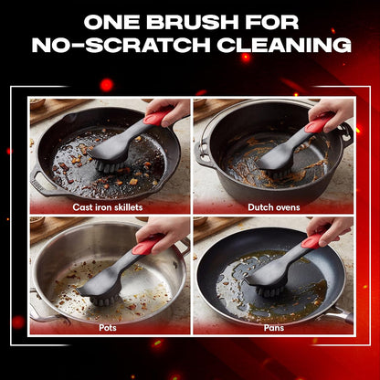 Cast Iron Scrub Brush with Heavy Duty Scraper - Nylon Bristles Dish Scrubber for Pans, Skillets and Woks – Kitchen Cleaner Removes Grime, Grease, Food Build Up - 90058 by Chef Master