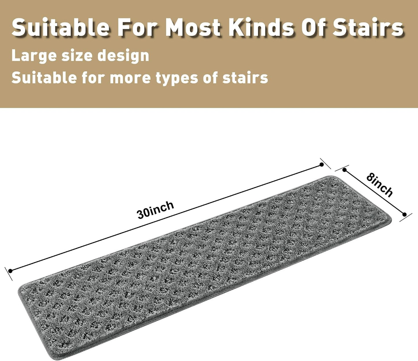 PURE ERA Carpet Stair Treads Tape Free Non Slip Indoor Stair Carpet Stair Protectors Pet-Friendly Non-Slip Skid Resistant Washable Reusable 8" x 30"(2 Pieces,Black)