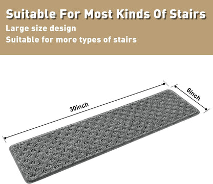PURE ERA Carpet Stair Treads Tape Free Non Slip Indoor Stair Carpet Stair Protectors Pet-Friendly Non-Slip Skid Resistant Washable Reusable 8" x 30"(2 Pieces,Black)