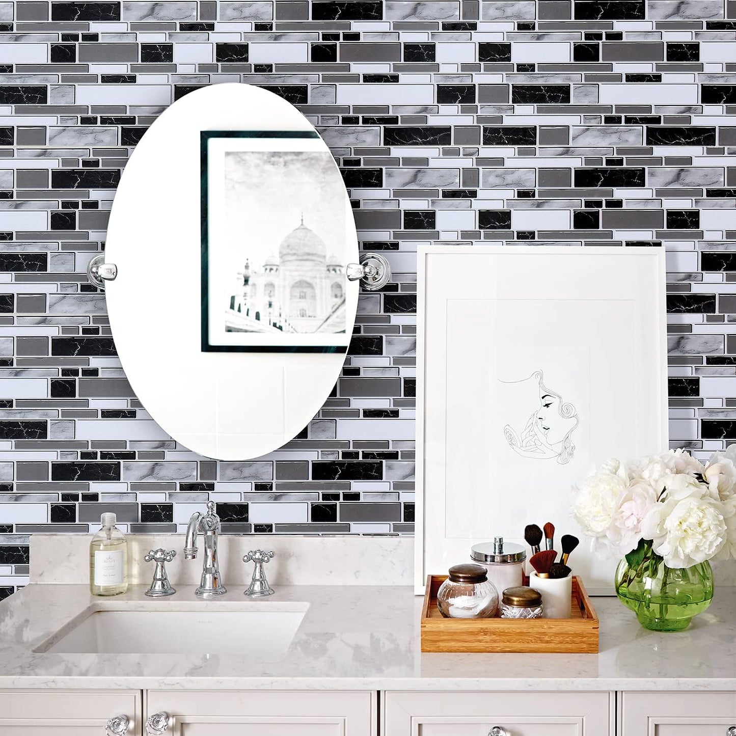 Livebor Peel and Stick Backsplash Wallpaper Kitchen Backsplash Wallpaper 11.8inch x 118.1inch Tile Contact Paper Kitchen Peel and Stick Countertops Waterproof Contact Paper for Bathroom Tile Vinyl