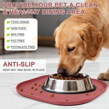 SMILOOL Silicone Pet Food Mat with Raised Edge for Food and Water Bowl, Dog Feeding Mats, Cat Food Trays for Floor Waterproof, Rubber Tray for Dogs and Cats, 19 x 12 x 0.7 Black