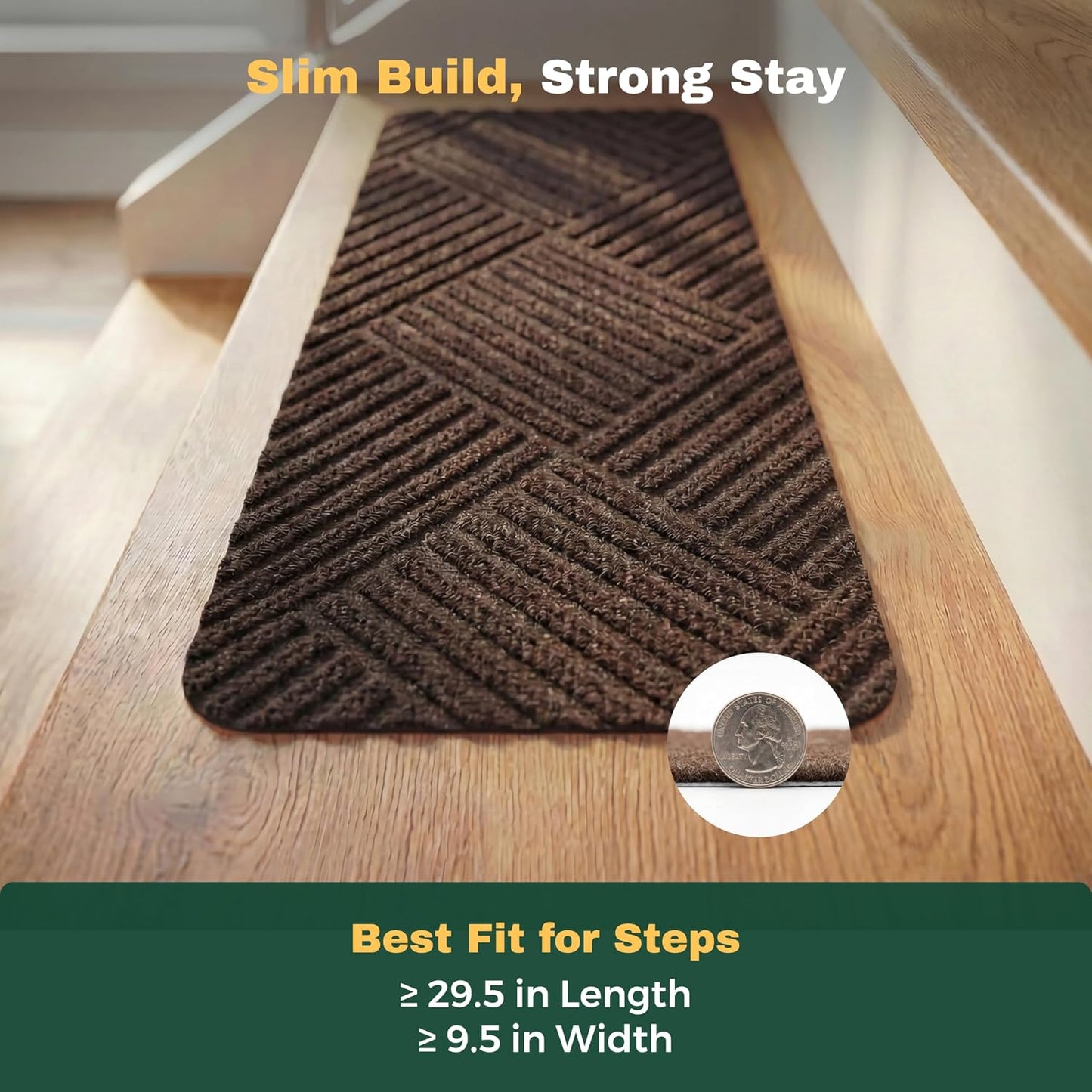 MBIGM 8" X 30" (15 in Pack) Non-Slip Carpet Stair Treads Non-Skid Safety Rug Slip Resistant Indoor Runner for Kids Elders & Pets with Reusable Adhesive - Dark Gray Diamond Weave