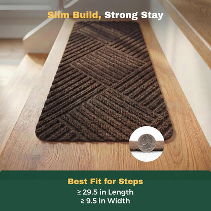 MBIGM 8" X 30" (15 in Pack) Non-Slip Carpet Stair Treads Non-Skid Safety Rug Slip Resistant Indoor Runner for Kids Elders & Pets with Reusable Adhesive - Dark Gray Diamond Weave