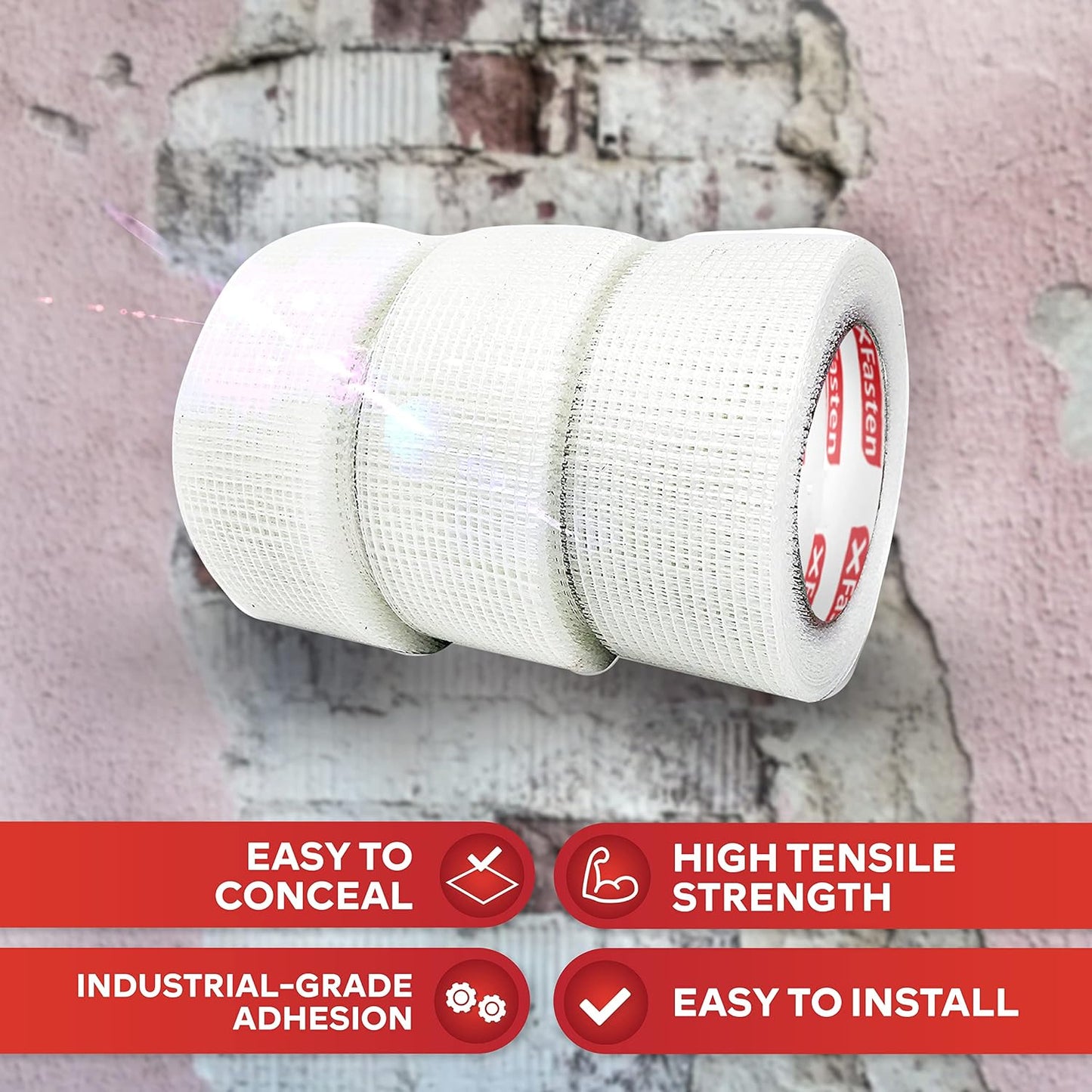 XFasten Drywall Repair Mesh Tape - 6-Inch X 90-Foot Mesh Tape for Drywall Repair, Fiberglass Drywall Patch Hole, Heavy Duty Wall Repair Mesh Spackle Tape, Wall Crack and Seam Repair Joint Tape