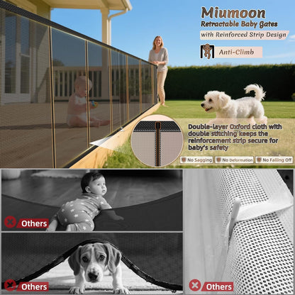 Miumoon 50 inch Retractable Baby Gates 34 inch Tall, Retractable Gate with Reinforced Strip Design to Prevent Crawling Through, Retractable Dog Gate for Stairs, Doorways, Hallways