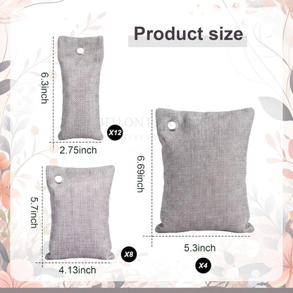 Nuanchu 24 Pcs Activated Charcoal Odor Absorber 50g/100g/200g, Air Purifying Bamboo Charcoal Bags, Natural Shoe Odor Absorber, Deodorizer Absorbers for Fresh Car Home Closet Pet Basement Smell(Grey)