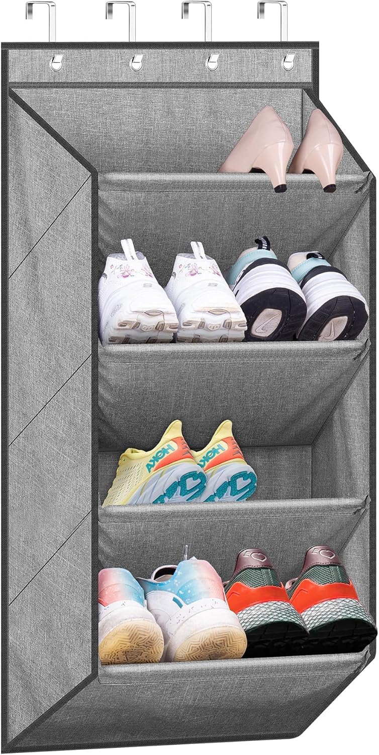 SLEEPING LAMB Over The Door Shoe Organizer for Closet with Large Deep Pockets, Narrow Shoe Rack for Door Hanging Boots Storage, Black