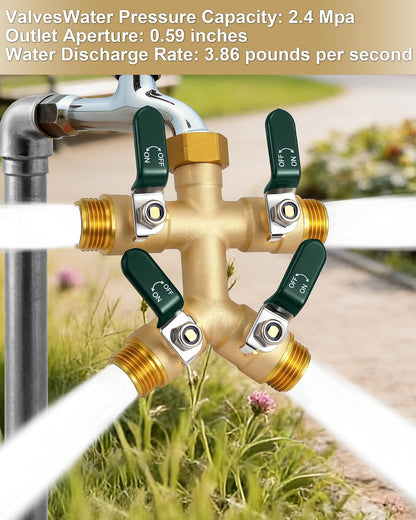 EBH Garden Hose Splitter 2 Way, Heavy Duty Solid Brass Hose Splitter with Shutoff Valves, Water Spigot Splitter With 304 Stainless Steel Handle, Full Flow Outdoor Faucet Splitter, 3/4" GHT Thread