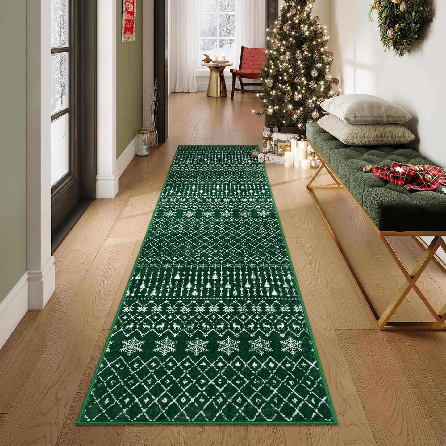 Lahome Moroccan Entry Rug 2x3, Non-Slip Washable Front Indoor Door Mat Rubber Backing Low-Profile Door Rugs, Small Geometric Print Distressed for Entryway Bathroom Kitchen, Black Hana