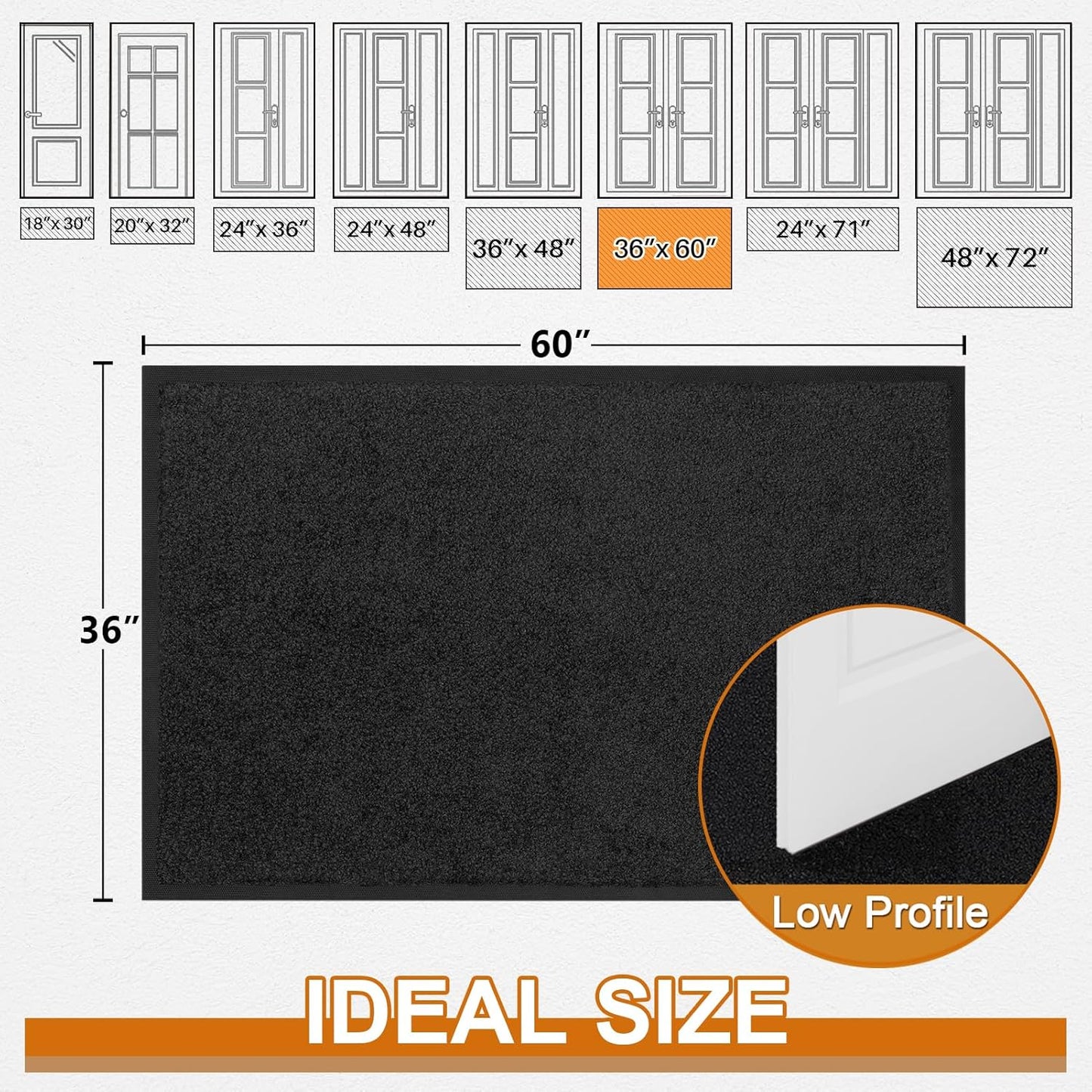 Mibao Front Door Mat, Dirt Trapper Welcome Mat for Outdoor Indoor, Non-Slip Waterproof Doormat, Durable Machine Washable Low Profile Entry Rug for Back Door Outside Patio Porch, 29.5" x 17", Grey