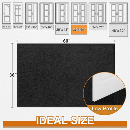 Mibao Front Door Mat, Dirt Trapper Welcome Mat for Outdoor Indoor, Non-Slip Waterproof Doormat, Durable Machine Washable Low Profile Entry Rug for Back Door Outside Patio Porch, 29.5" x 17", Grey