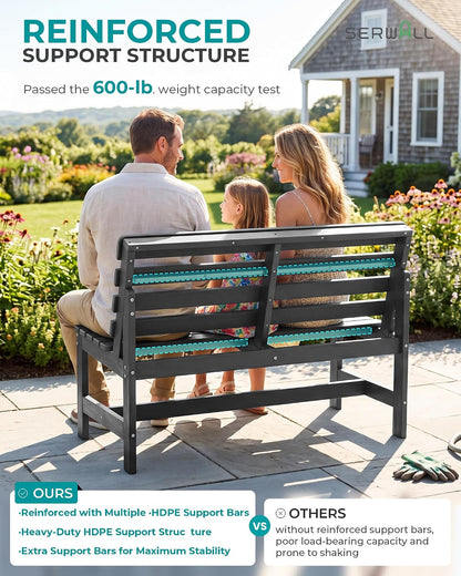 SERWALL HDPE Outdoor Storage Bench, Deck Box with Waterproof Storage Bags | All-Weather Benches | 57 Gallon Dual-Use Seat | Organizer Deck Boxes for Patio, Garden Tools & Pool | Dark Black