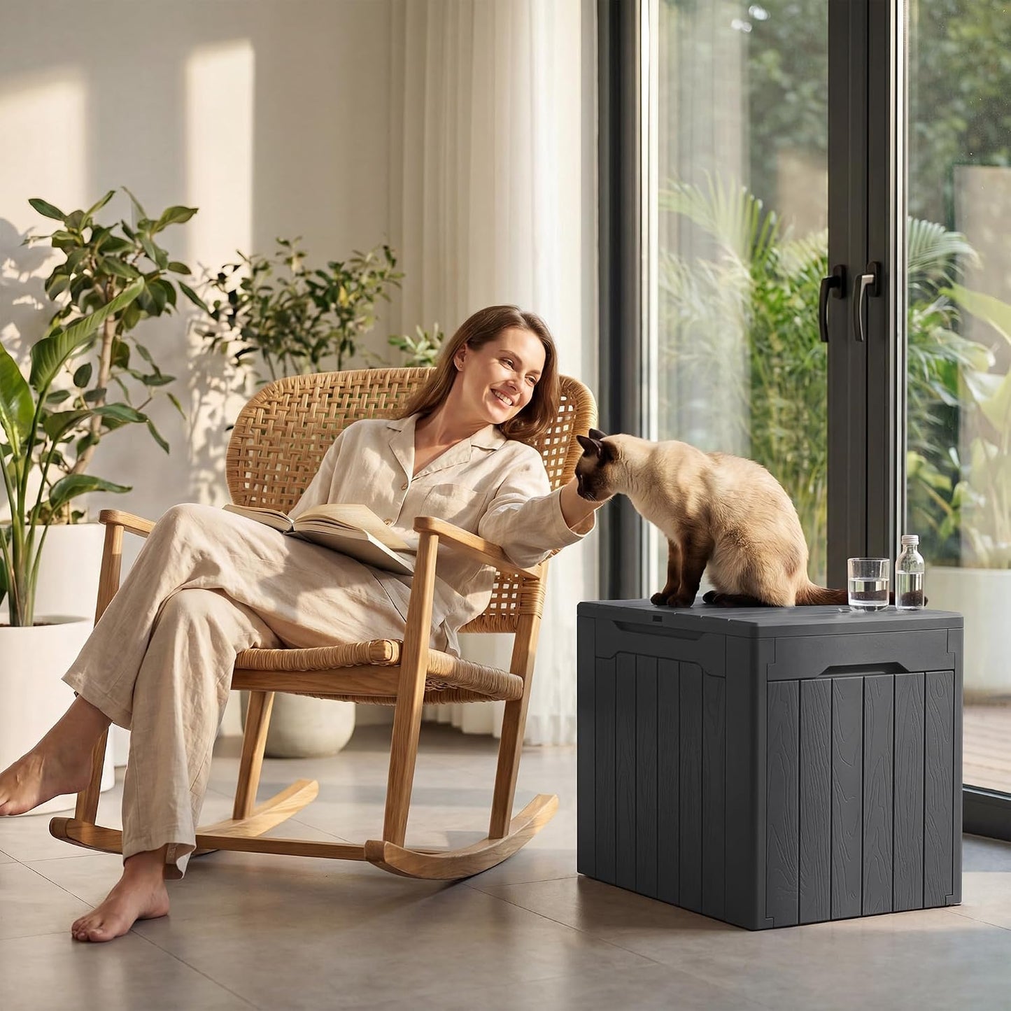 Devoko 100 Gallon Waterproof Large Resin Deck Box Indoor Outdoor Lockable Storage Container for Patio Furniture Cushions Garden Tools (100 Gallon, Black)