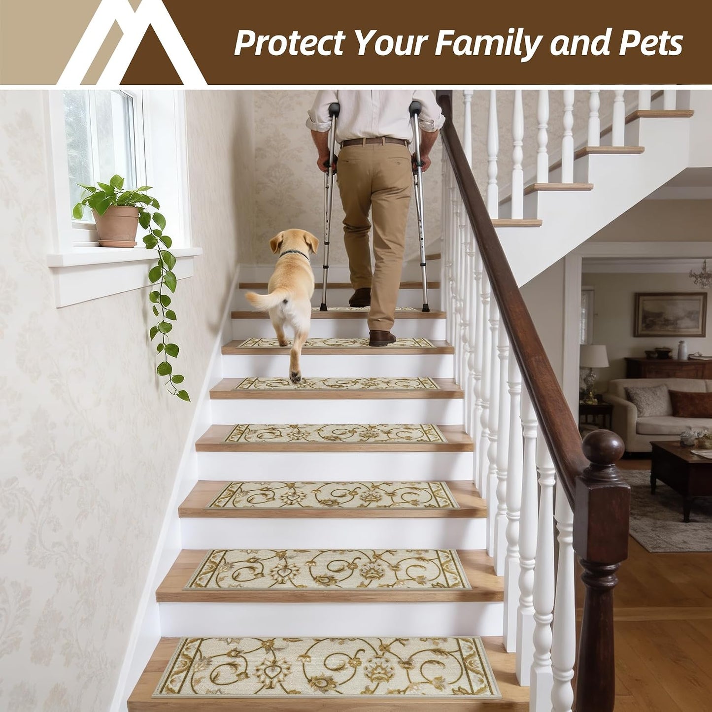COSY HOMEER Stair Treads for Wooden Steps Non Slip Washable 8" X 30" 4pcs | Self Adhesive,Peel and Stick,Soft Carpet Stair Treads for Kids,Elder,Pet,Residue Free,Reusable Stair Runner,Multi-Surface Use