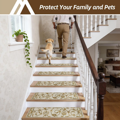 COSY HOMEER Stair Treads for Wooden Steps Non Slip Washable 8" X 30" 4pcs | Self Adhesive,Peel and Stick,Soft Carpet Stair Treads for Kids,Elder,Pet,Residue Free,Reusable Stair Runner,Multi-Surface Use