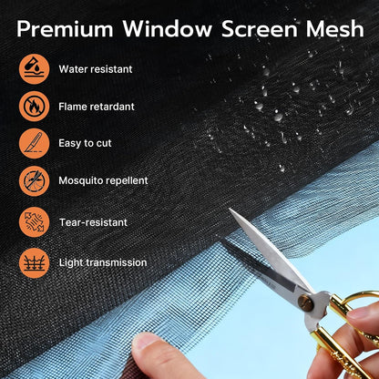 Window Screen Door Repair Kit, 48"x118" Fiberglass Window Screen Mesh, Washable Window Screen Door Replacement with Rolling Tool Spline Cutter Tape Measure for Windows Patio Sliding Screen Door