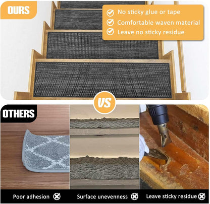 9" x36" Stair Treads Non Slip for Wooden Steps Indoor, 15 Pack, Beige | Reusable Peel and Stick Extra Wide Stair Treads Machine Washable